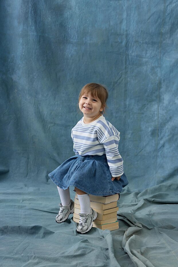 Çizgili Sweat - mavi - 1