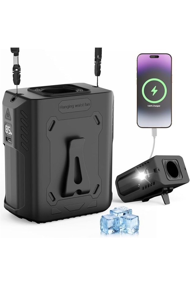 AUTO FAMILY Portable Hanging Waist Fan – Rechargeable Hands-Free Cooling Fan with Digital Display