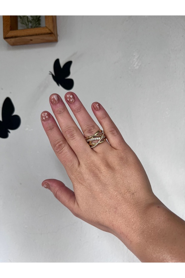 Stainless Steel 5-Piece Looking Gold Stone Shiny Sparkling Jewelry Model Ring