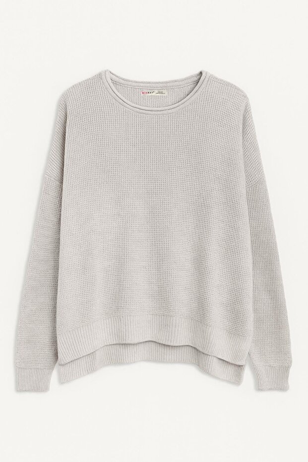 6183 Kadın Nopeli Oversize Triko İnce Basic Kazak Taş - 1