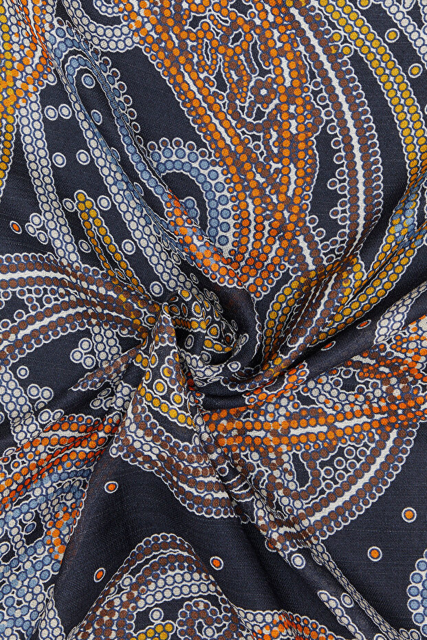 Dark Blue Shawl Patterned Wool/Silk Shawl - 2