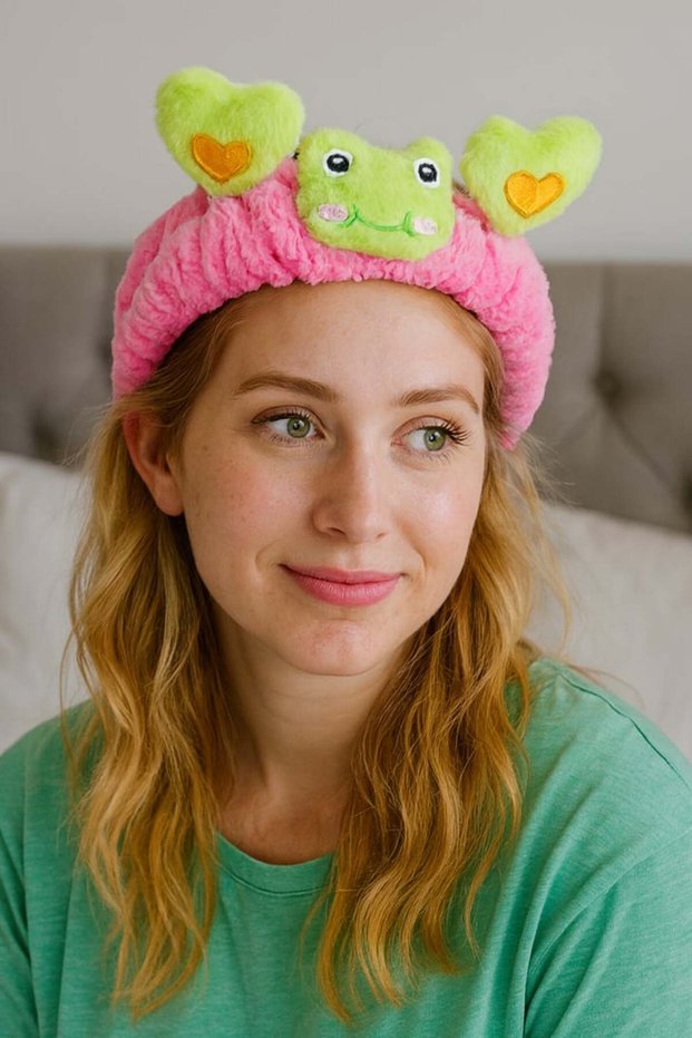 Pink and Green Color Frog Figured Plush Hair Band