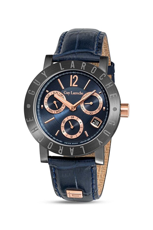 Alex Watch for Men with Blue Genuine Leather Strap 42 mm 5 Atm