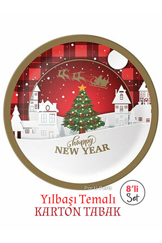 Yılbaşı Temalı Karton Tabak 22 cm 8 Adet - 3