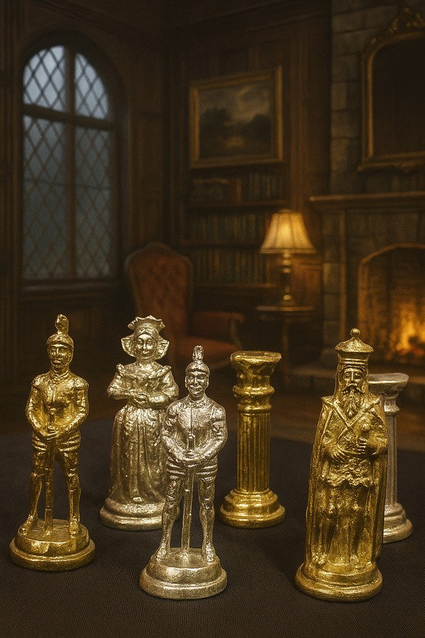 Handmade Pewter Decorative Chess Piece Figures British Royal 6 Pieces