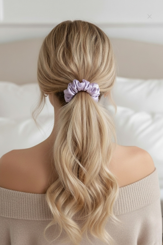 Women's Satin Hair Scrunchie - Luxurious Silk-Look Tie Scrunchie for Bun and Nighttime Use, No Hair Breakage