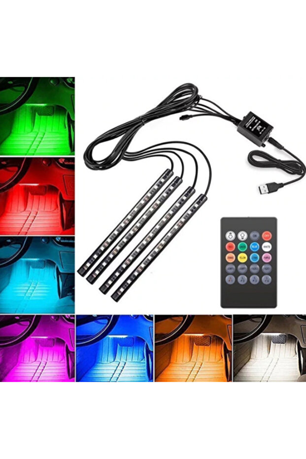 Set of 4 12 LED strips with ambient light for car and RGB remote control - 2
