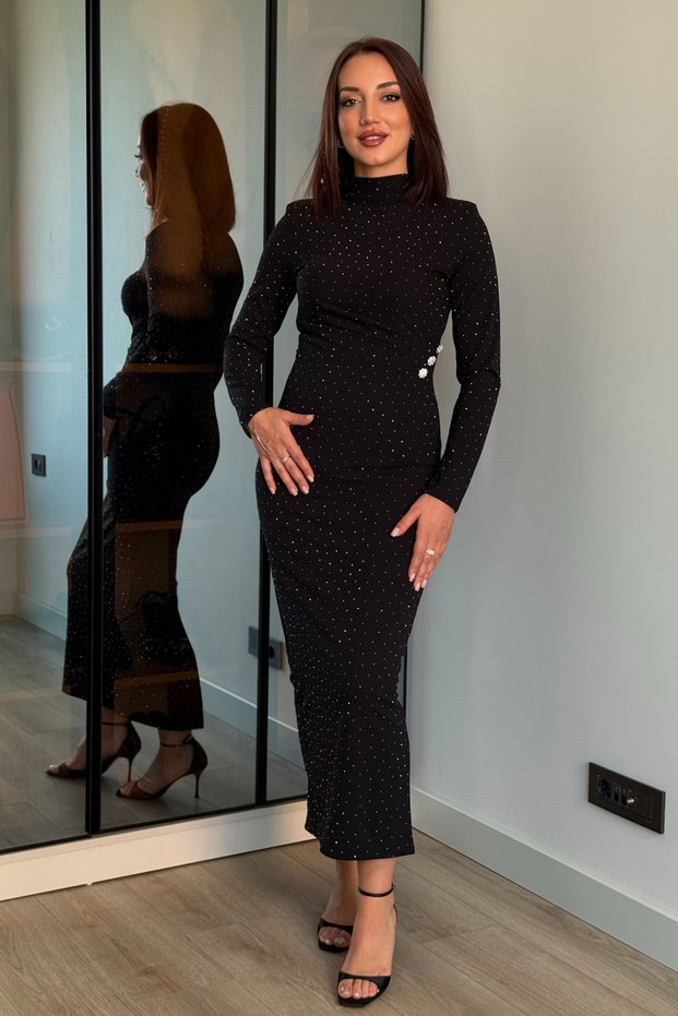 Full Stone Embellished Long Throat Dress