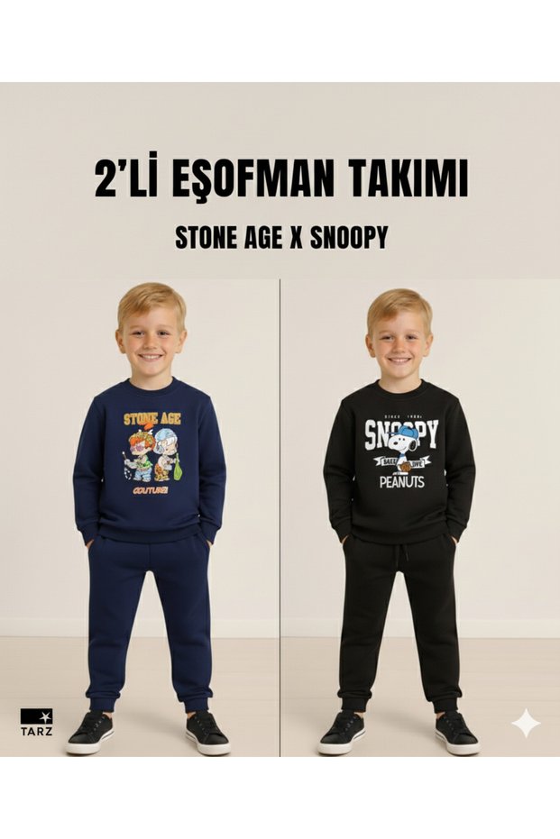 Winter Fleece-Lined Boys' Swaetshirt Tracksuit Set Bottom Top 2Piece Set