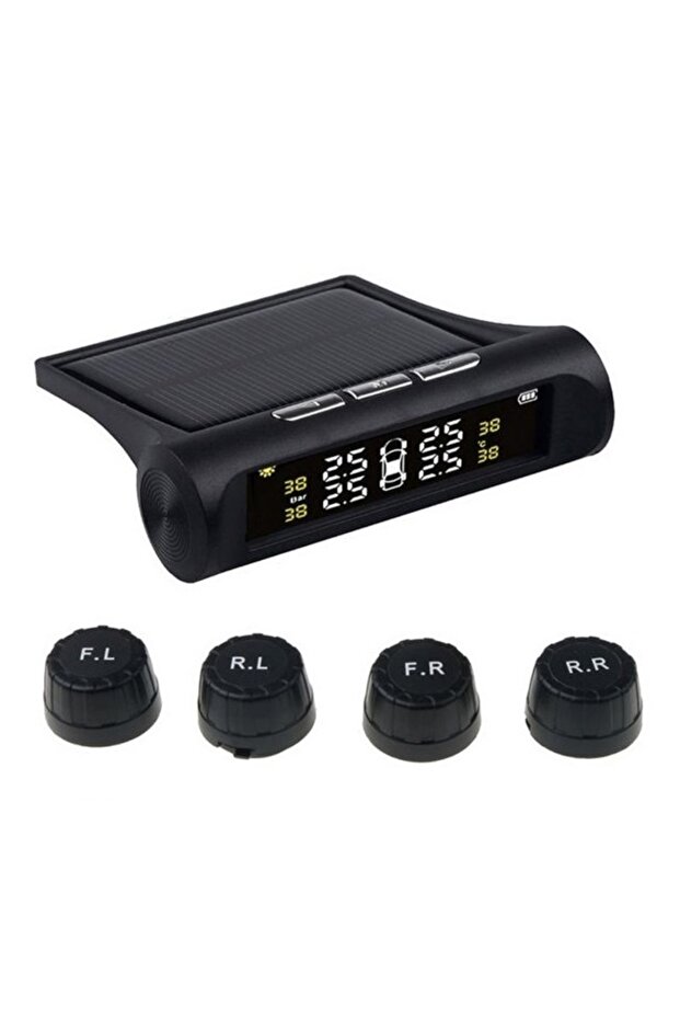 Set of 4 tire pressure and temperature sensors with LCD display and solar charging - 1