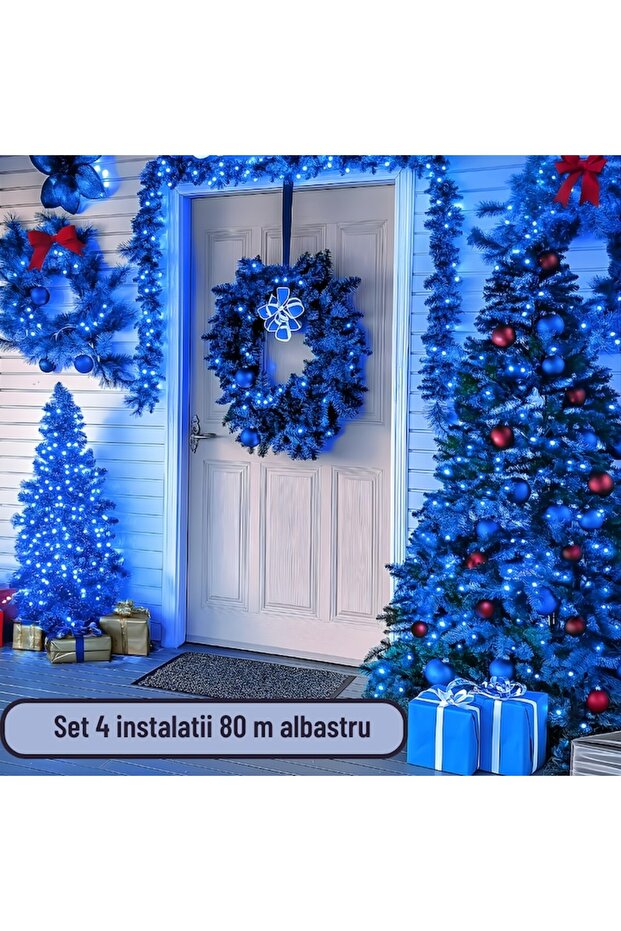 ® Set of 4 Linear LED String Lights, 80m/roll, 8 Modes, Blue, IP44 - 2