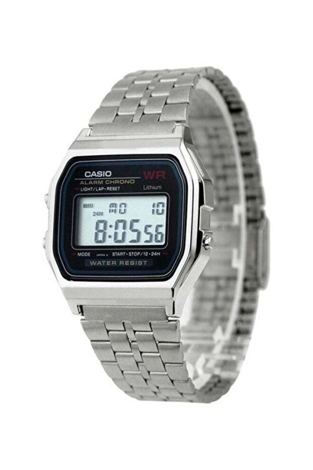 Men's Water Resistant Stainless Steel Retro Digital Watch A159WA-N1DF - 33 mm - Silver