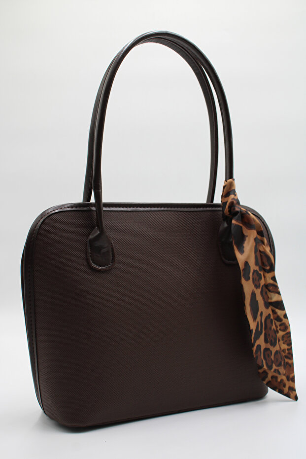 Women's Brown Large Size Scarf Detailed Zippered Hand, Arm and Shoulder Bag