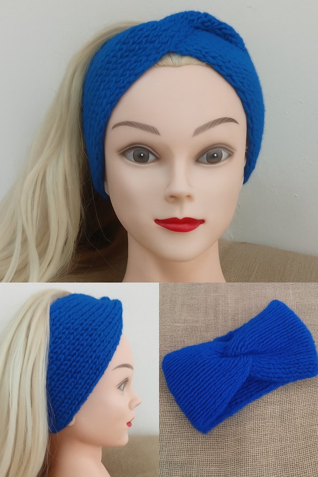 Knitted Headband, Hand Knitted Twisted Bandana, Winter Half Beanie, Knitted Earmuff