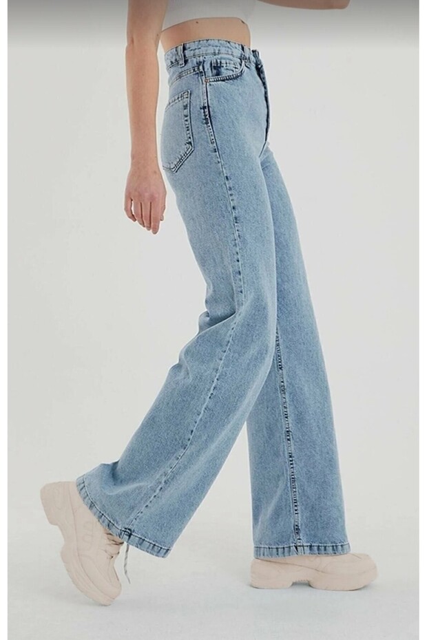 Bt12832301 Women's 90's Jeans Blue Snow Wash Loose Super High Waist Stretch Fabric Denim Pants