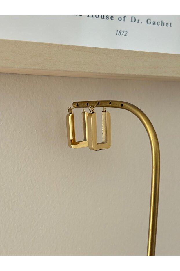 Gold Rectangular Cube Clip-On Non-Tarnish Steel Earrings