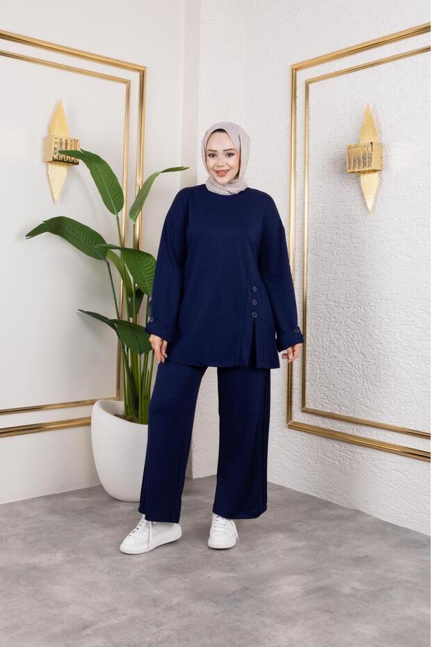 Comfortable and Stylish Two-Piece Set with Buttoned Cotton Viscose Pants - 5