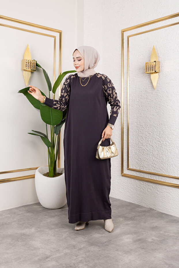Leopar Desenli Merserize Elbise - 3