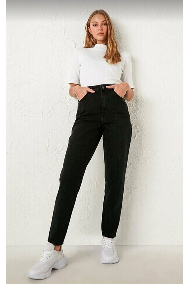 Bt19529476 90's Women's Black Super High Waist Stretch Fabric Mom Jeans Denim Pants