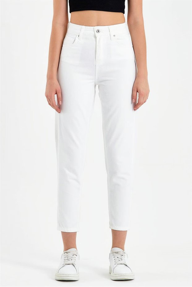 Bt18445844 Women's White No-Show High Waist Boyfriend Mom Jeans Pants