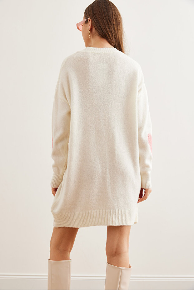 Kadın Ekru Kalp Detaylı Yumuşak Triko Tunik Elbise ELB-19002565 - 5