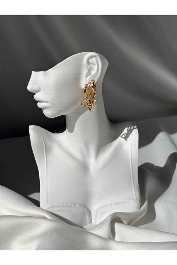 Steel Triple Earrings Gold