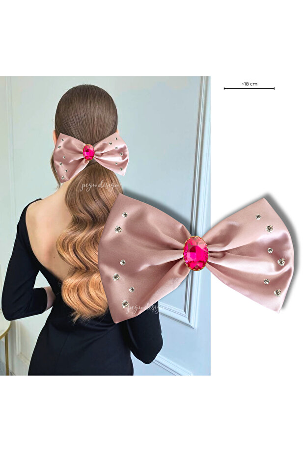 Pink Satin Stone Automatic Special Design Buckle, Gift, Wedding, Celebration, School 003