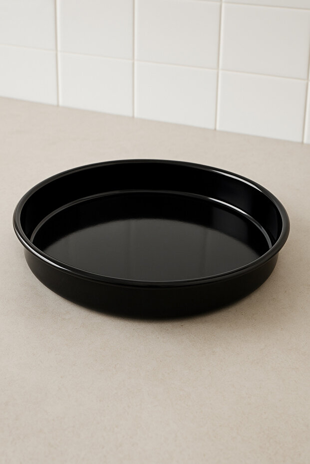 38 cm Black Enamel Round Baking Tray – Durable, Easy to Clean, Healthy Cooking