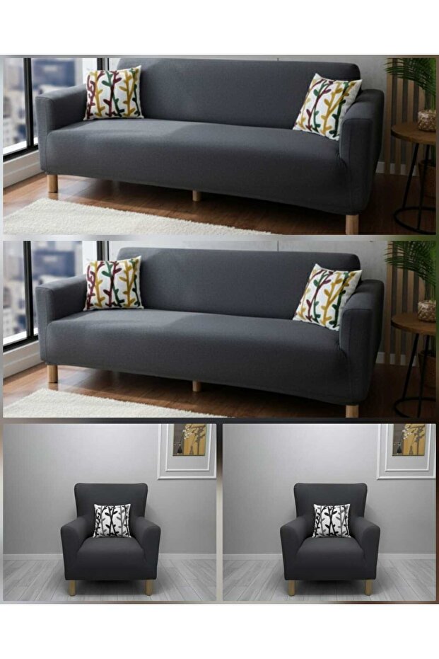 NeseliHome Bohem Jagarlı Kumaş Tüm Giydirme Koltuk Örtüsü 3-3-1-1 - 1