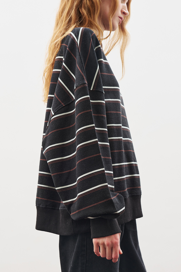 OVERSIZE ÇİZGİLİ SWEATSHIRT SİYAH - 4