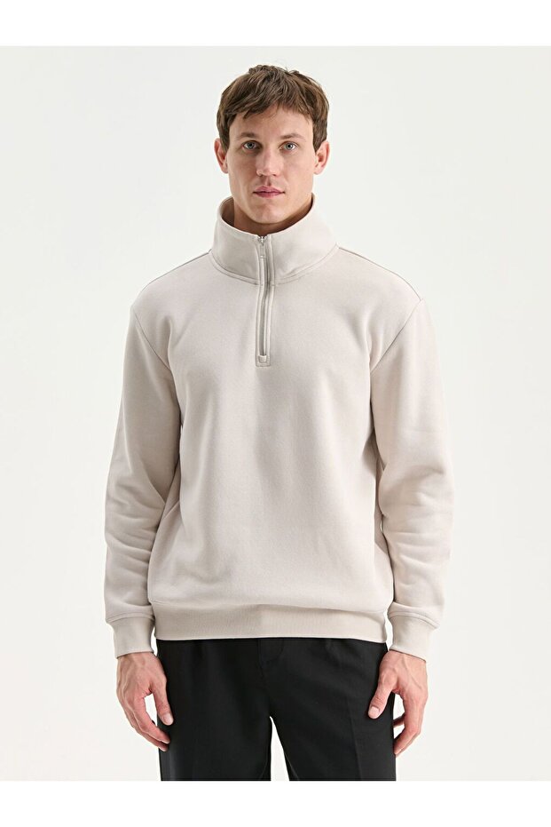 Lcw Vision Zippered Stand Collar Men's Thick Sweatshirt