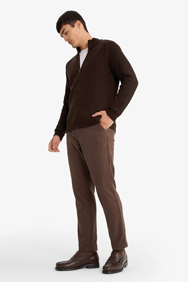 Tailored Regular Fit Düz Paça Fitilli Kadife Pantolon F0462AX25WN - 4