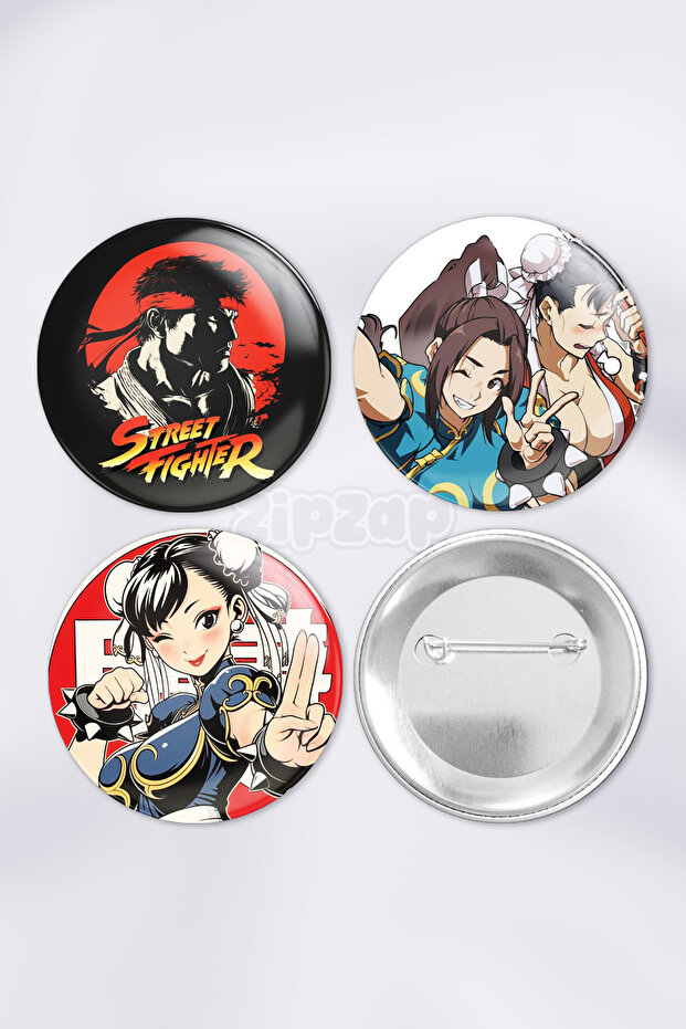 Street Fighter Video Game Bag Ornament Pin Button Badge Set (3 Pcs)