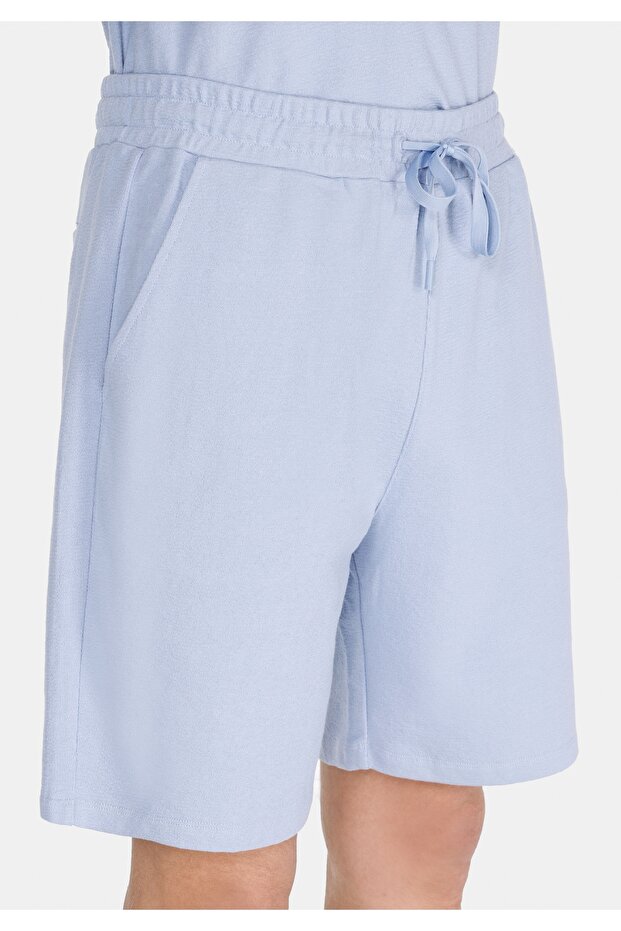 Regular Fit Orta Bel Düz Erkek Mavi Şort - 4