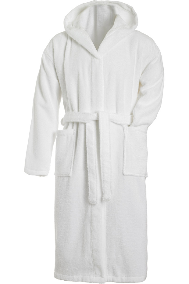 Terry Cotton Bathrobe Hooded Free-size Unisex Robe with Dual Pockets and Belt