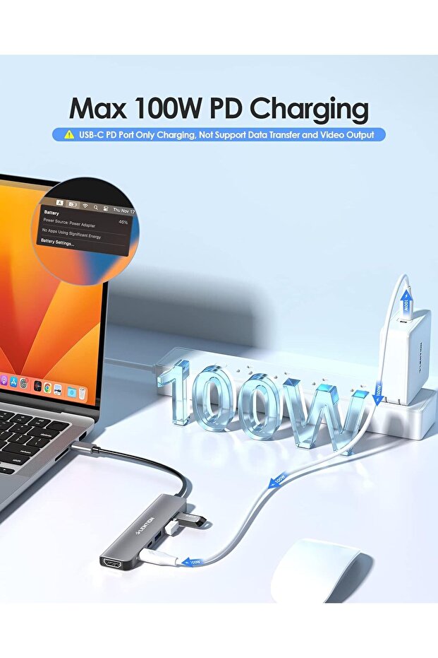 USB C Hub, 6-in-1 USB-C Multiport Adapter with 4K HDMI, USB-C Data, 3x USB3.0, 100W PD (Spac - 5