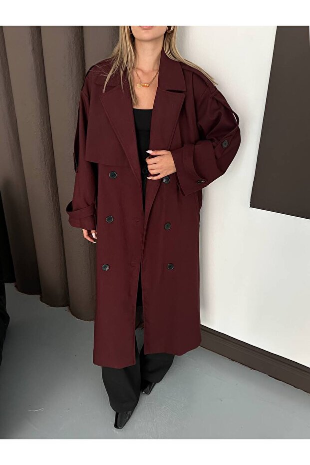 Minimalist Kesim Uzun Trençkot – Oversize Form - 2