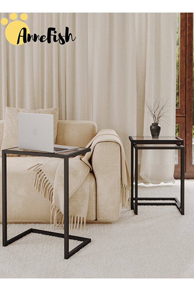 3Pcs C-Shaped Coffee Service Table Set Sofa Side Nesting Table End Table Small Coffee Table - 4