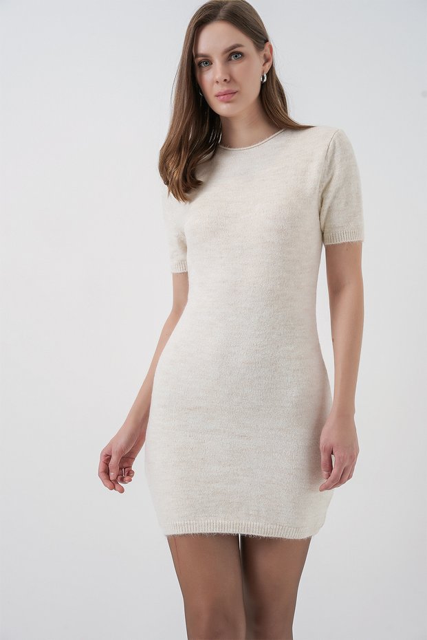 Women's Short Sleeve Knit Dress 15950 - Cream