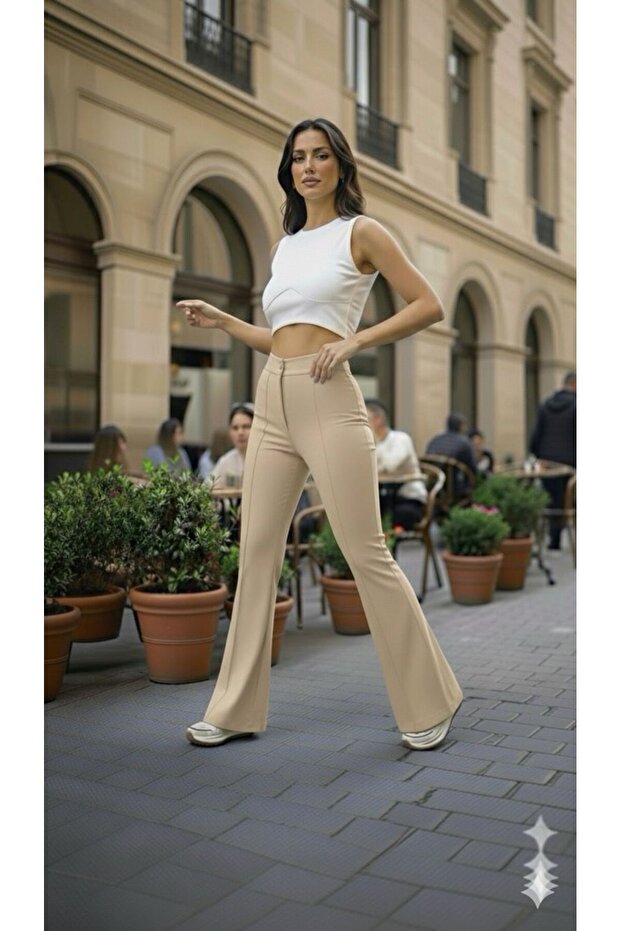 SCUBA KREP ÖNÜ ÇIMALI İSPANYOL PAÇA PANTOLON(kısa süreligine lansman fiyatı) - 1