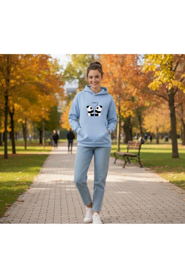 Women's Panda Printed Oversized Hooded Sweatshirt