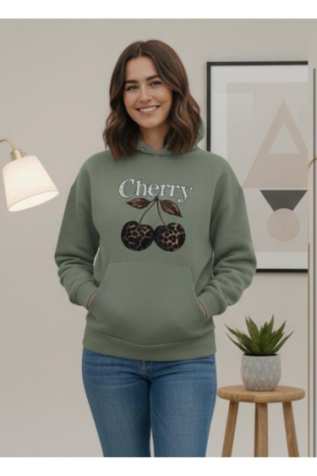 Women's Cerry Printed Oversized Hooded Sweatshirt