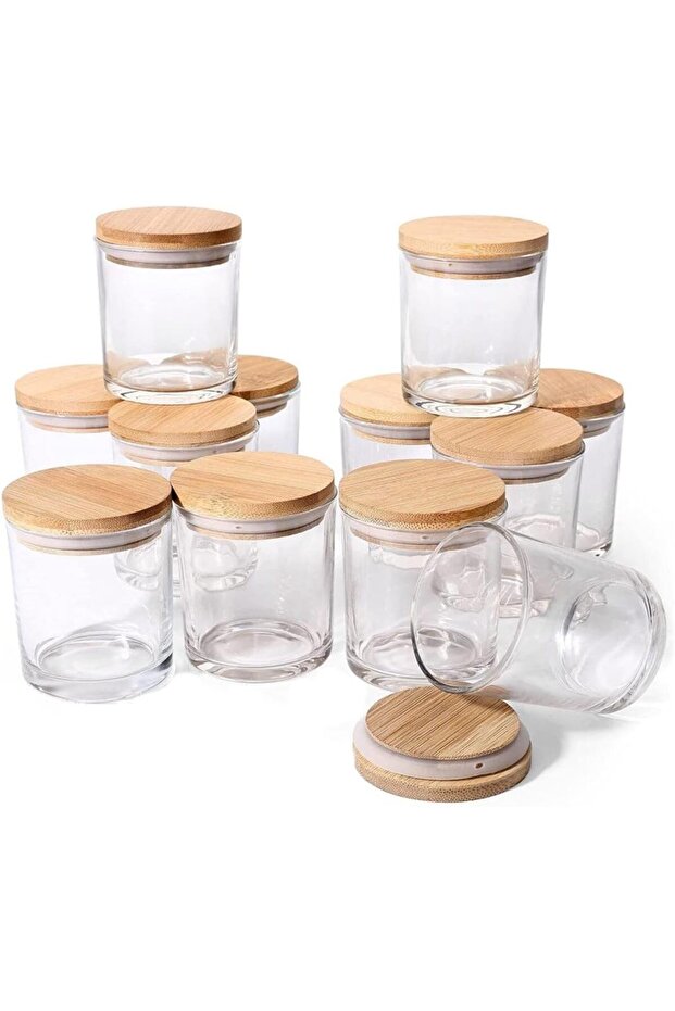 (12 Pack) Glass Candle Jars with Bamboo Lids for Making Candles, 10 OZ Empty Candle Tins with W