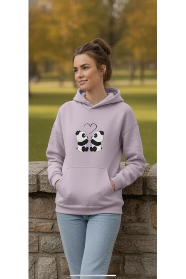 Women's Panda Printed Oversized Hooded Sweatshirt