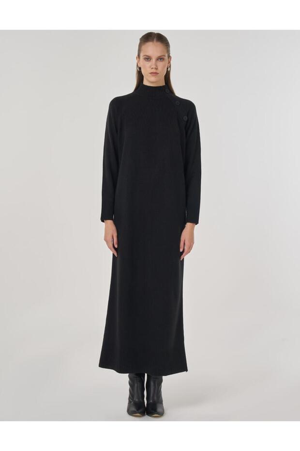 Düğmeli Triko Elbise - 3