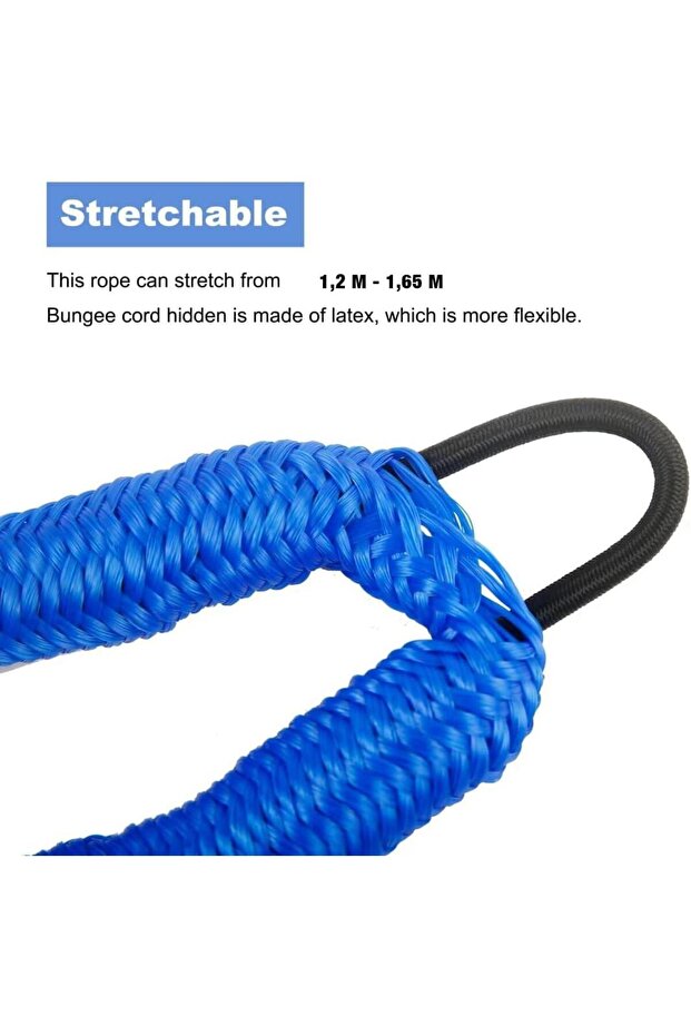 Set of 2 bungee cords 1.2–2.1 m with marine loop – extendable mooring for boat and pontoon - Blue - 3
