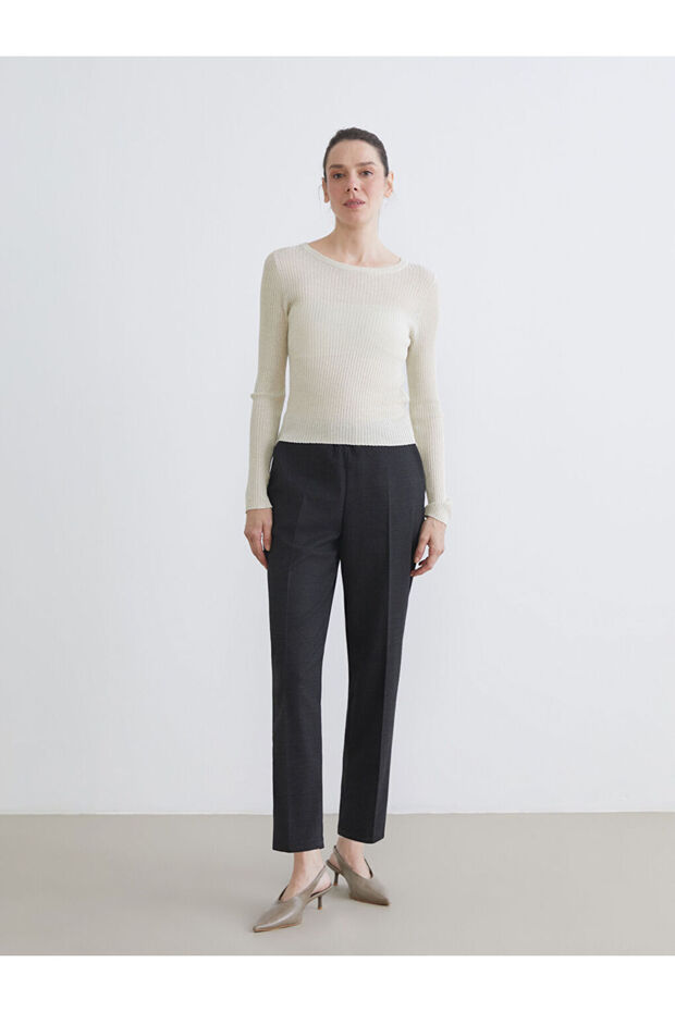 Lcw Grace Anthracite Women's Plaid Pants with Elastic Waist