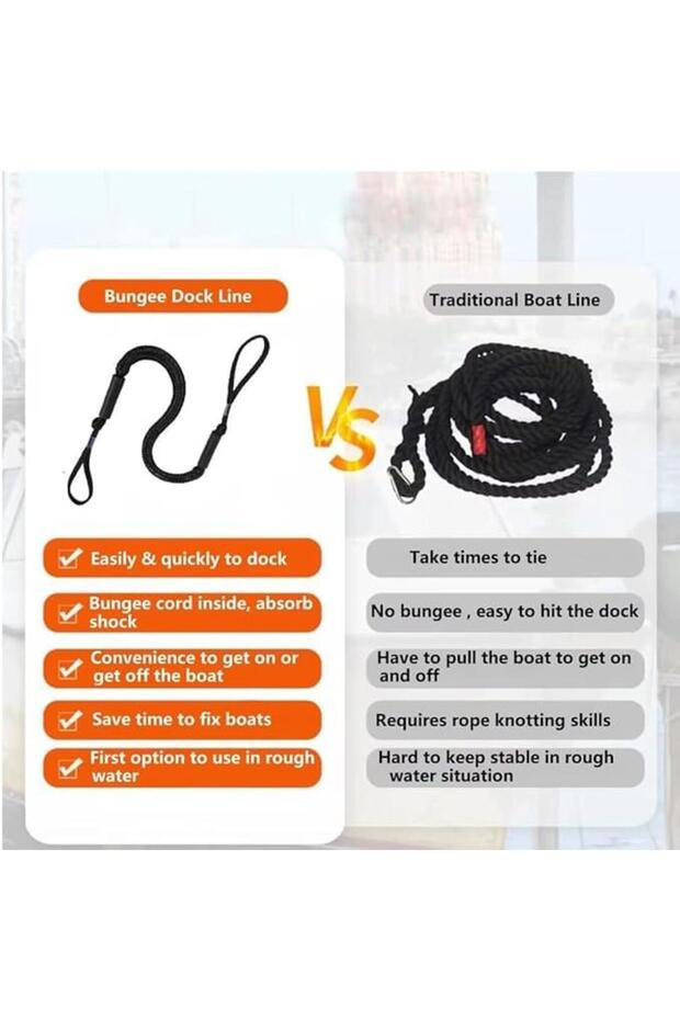 Set of 2 bungee cords 1.2–2.1 m with marine loop – extendable mooring for boat and pontoon - Black - 6