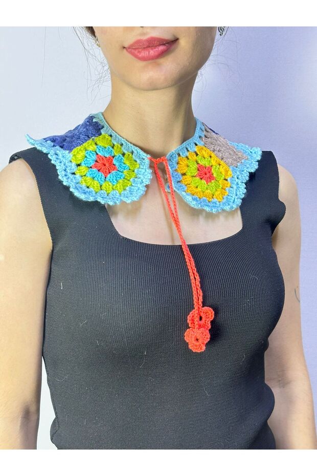 Light Blue Motifed Shirt Collar Clothing Accessory 30X10 cm