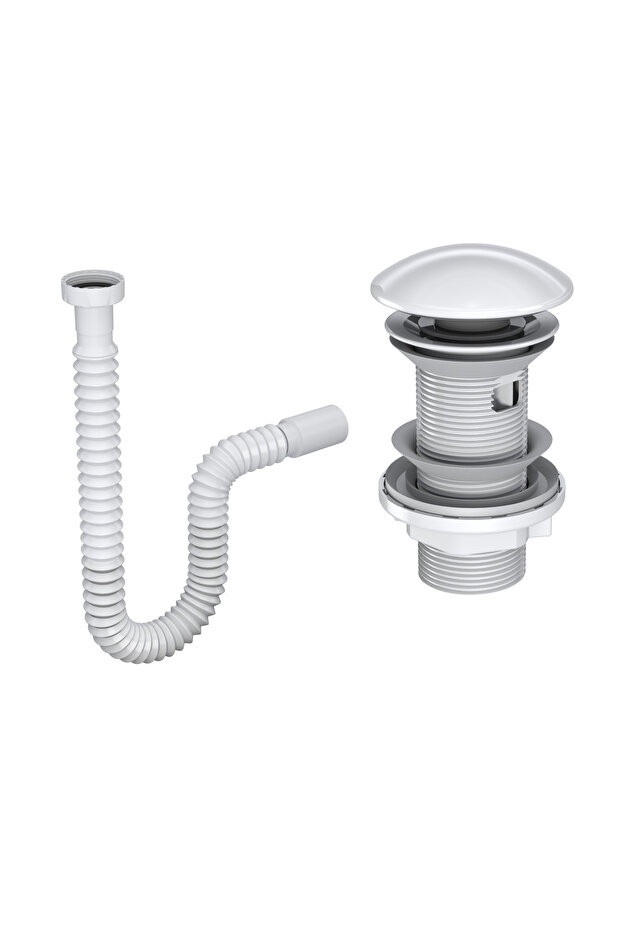 ELIXIR Pop-Up Lavabo Gideri Seti | Parlak Beyaz Seramik Başlıklı | Taşma Delikli | Standart Ölçü - 3